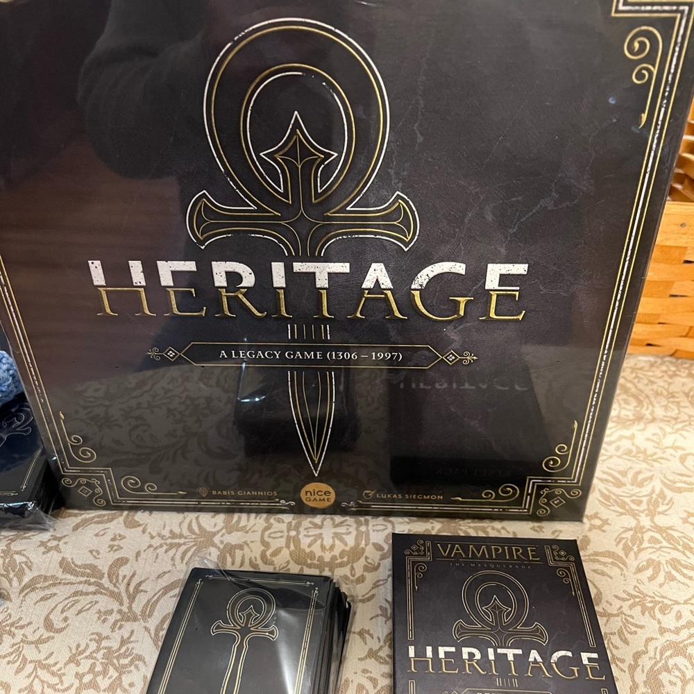 Vampire Heritage the masquerade board game, reset pack and protective sleeves